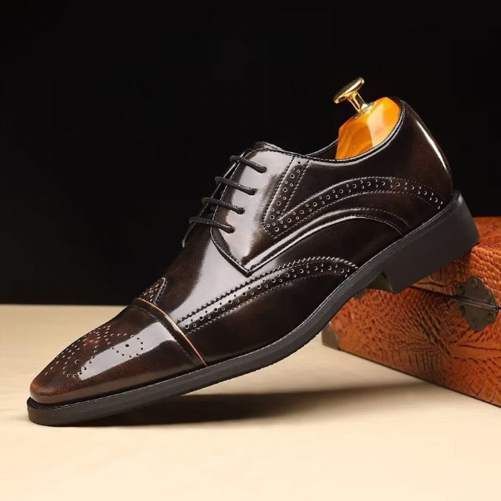 Chaussures Formelles Pour Hommes Habillées Chics À Bout Pointu Derby - Café