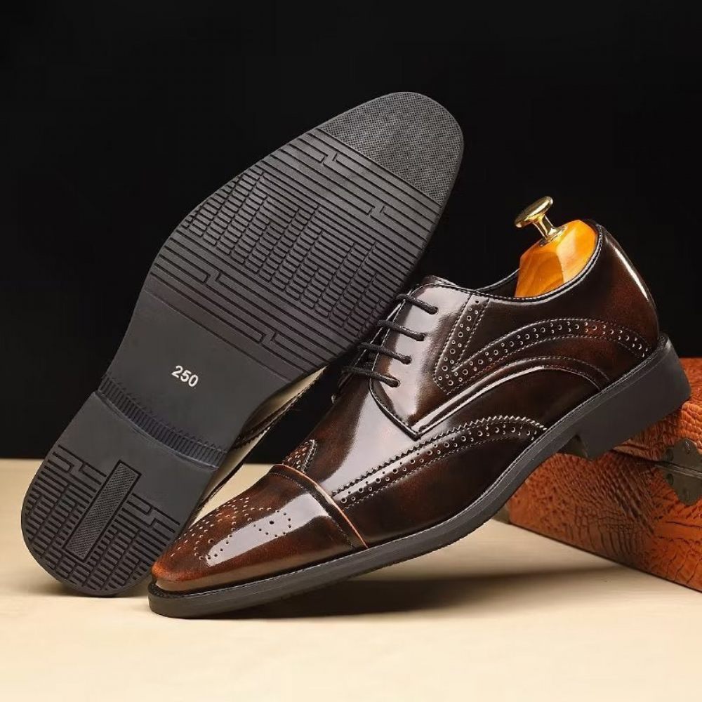 Chaussures Formelles Pour Hommes Habillées Chics À Bout Pointu Derby - Café