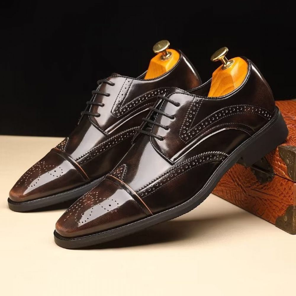 Chaussures Formelles Pour Hommes Habillées Chics À Bout Pointu Derby - Café