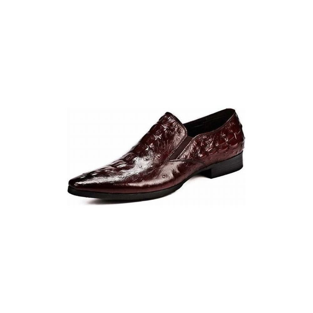 Chaussures Formelles Pour Hommes Habillées Chics Cuir Croclé À Bout Pointu - Rouge