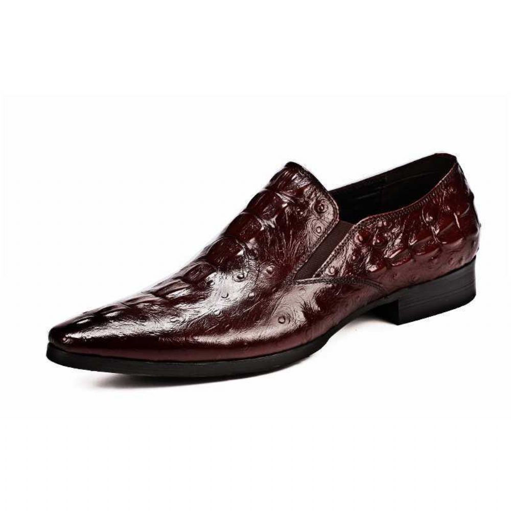 Chaussures Formelles Pour Hommes Habillées Chics Cuir Croclé À Bout Pointu - Rouge