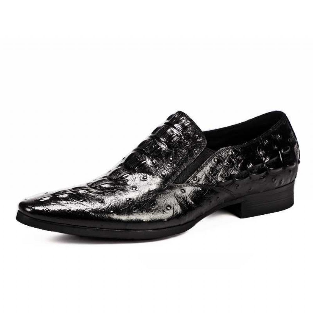 Chaussures Formelles Pour Hommes Habillées Chics Cuir Croclé À Bout Pointu - Noir