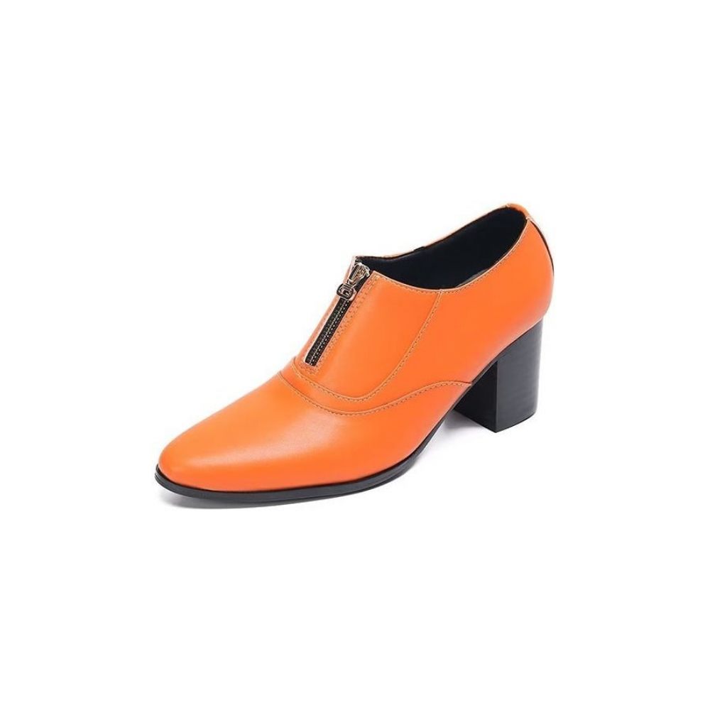 Chaussures Formelles Pour Hommes Habillées Chics À Enfiler Cuir Véritable - Orange