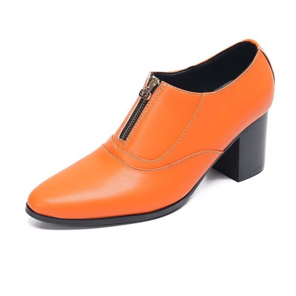 Chaussures Formelles Pour Hommes Habillées Chics À Enfiler Cuir Véritable - Orange