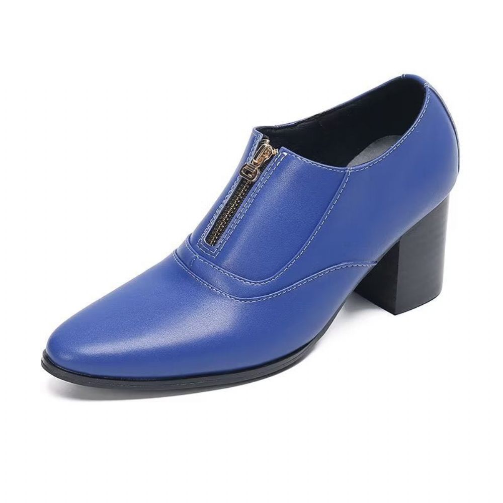 Chaussures Formelles Pour Hommes Habillées Chics À Enfiler Cuir Véritable - Bleu