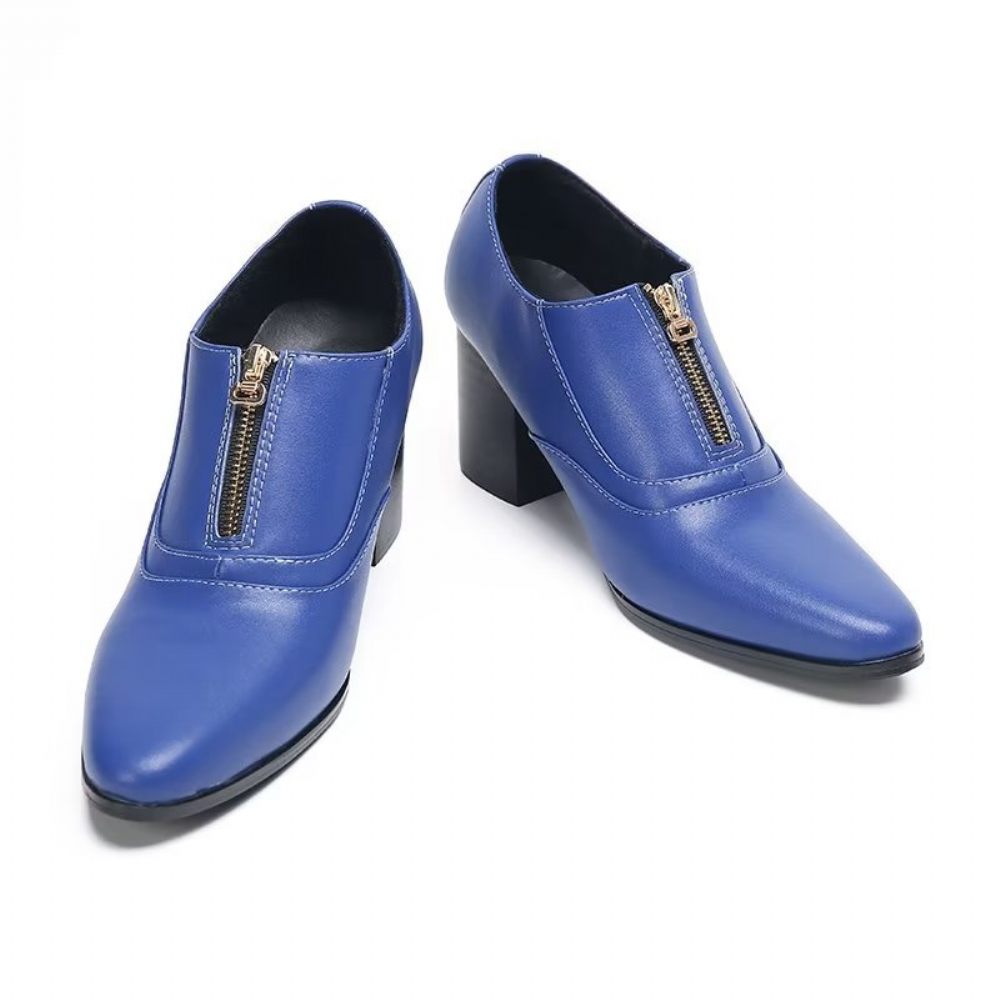 Chaussures Formelles Pour Hommes Habillées Chics À Enfiler Cuir Véritable - Bleu