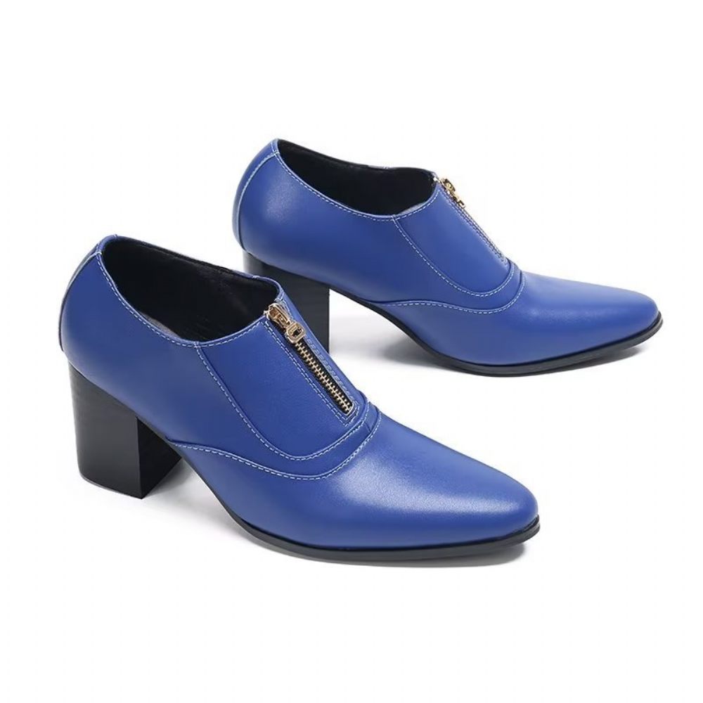 Chaussures Formelles Pour Hommes Habillées Chics À Enfiler Cuir Véritable - Bleu