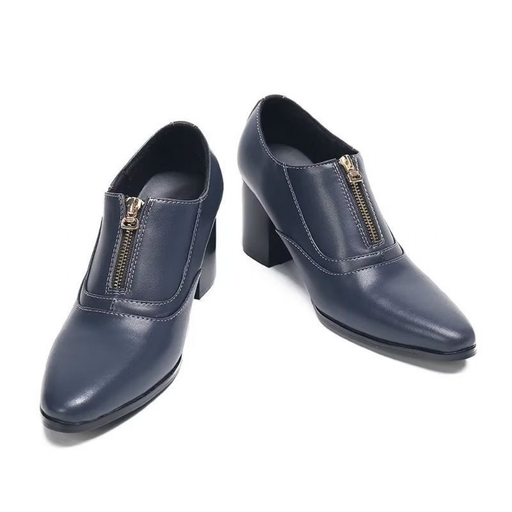 Chaussures Formelles Pour Hommes Habillées Chics À Enfiler Cuir Véritable - Marine