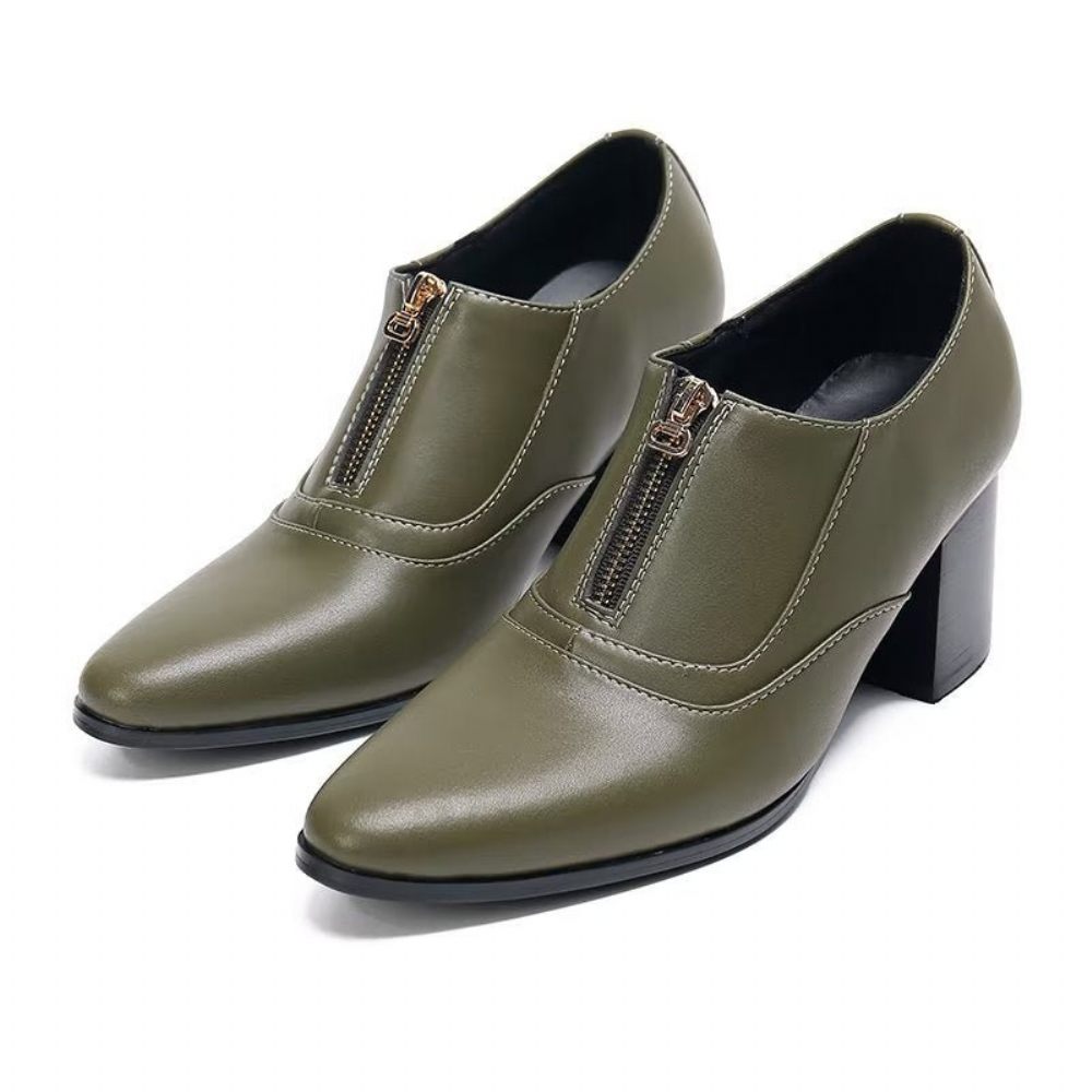 Chaussures Formelles Pour Hommes Habillées Chics À Enfiler Cuir Véritable - Vert