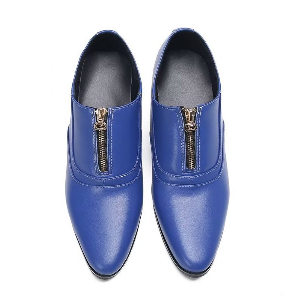 Chaussures Formelles Pour Hommes Habillées Chics À Enfiler Cuir Véritable - Bleu