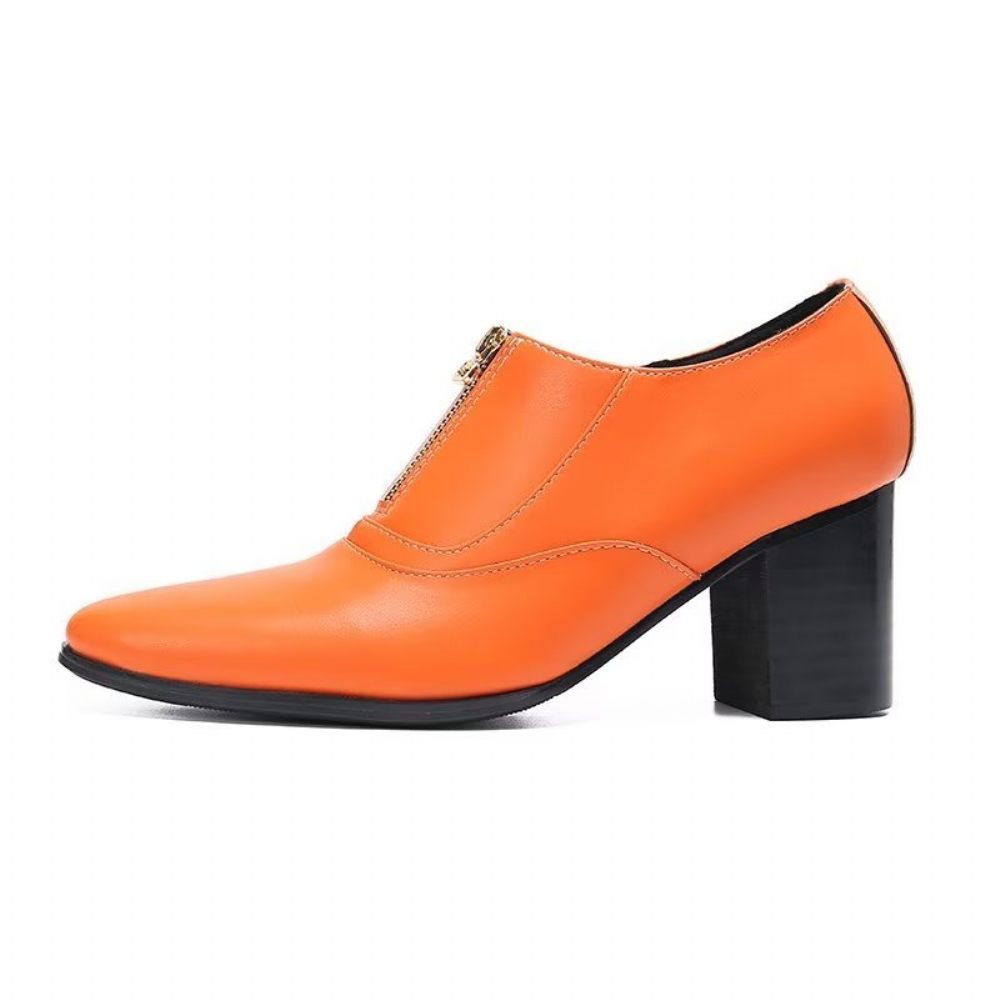 Chaussures Formelles Pour Hommes Habillées Chics À Enfiler Cuir Véritable - Orange