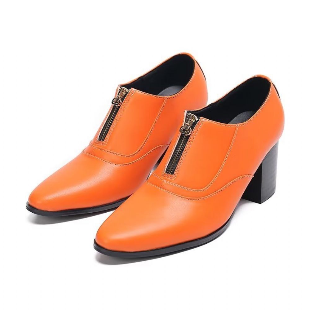 Chaussures Formelles Pour Hommes Habillées Chics À Enfiler Cuir Véritable - Orange