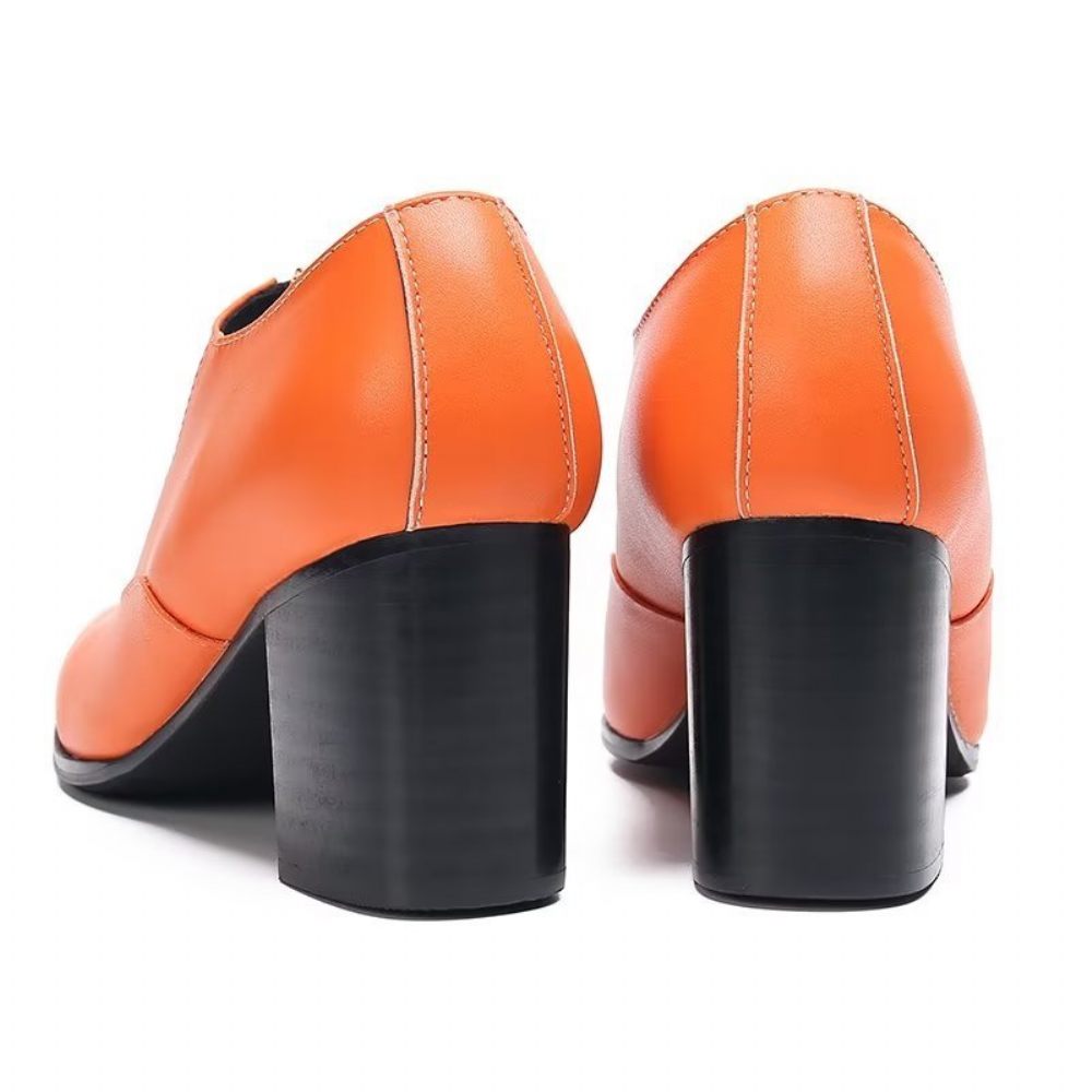 Chaussures Formelles Pour Hommes Habillées Chics À Enfiler Cuir Véritable - Orange