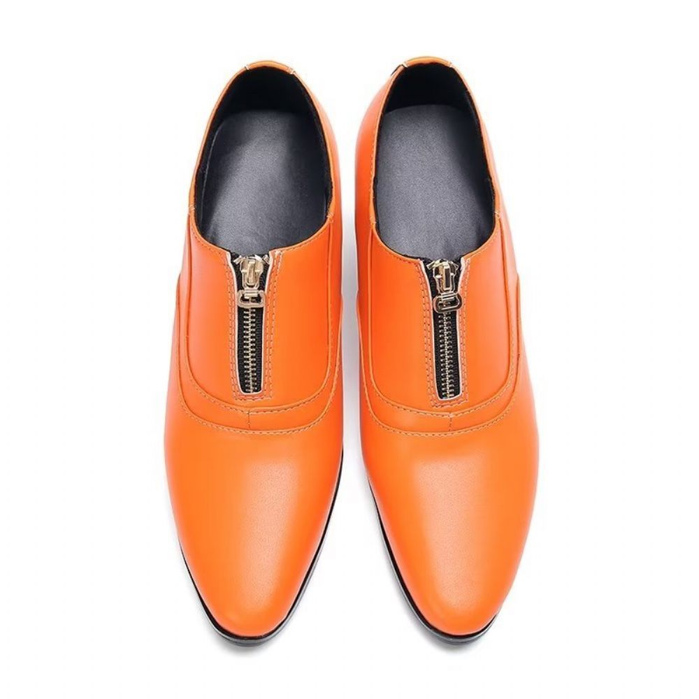 Chaussures Formelles Pour Hommes Habillées Chics À Enfiler Cuir Véritable - Orange