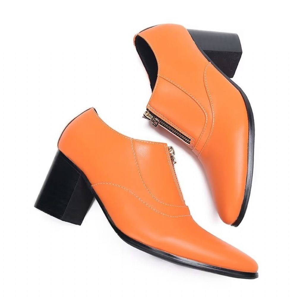 Chaussures Formelles Pour Hommes Habillées Chics À Enfiler Cuir Véritable - Orange