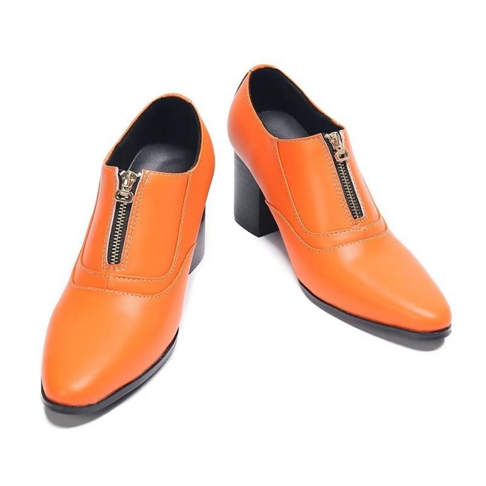 Chaussures Formelles Pour Hommes Habillées Chics À Enfiler Cuir Véritable - Orange