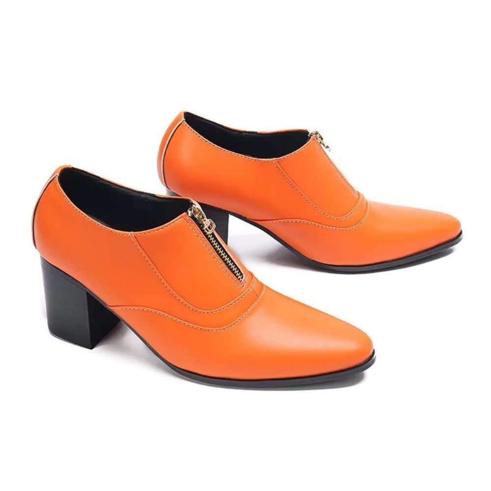 Chaussures Formelles Pour Hommes Habillées Chics À Enfiler Cuir Véritable - Orange