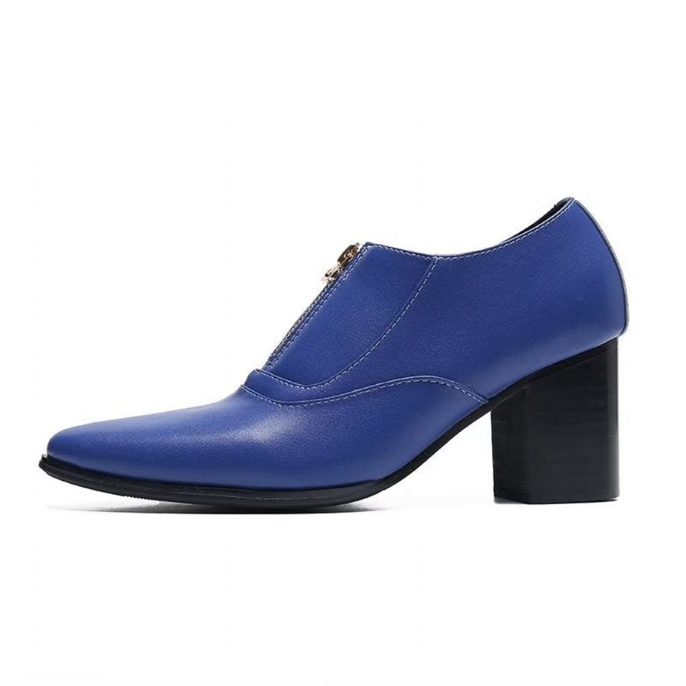 Chaussures Formelles Pour Hommes Habillées Chics À Enfiler Cuir Véritable - Bleu