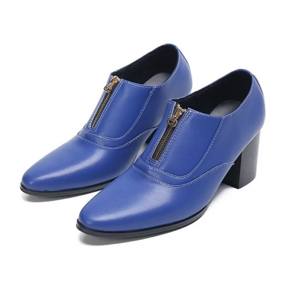 Chaussures Formelles Pour Hommes Habillées Chics À Enfiler Cuir Véritable - Bleu