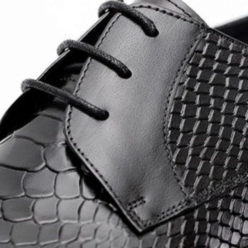 Chaussures Formelles Pour Hommes Habillées Chics À Lacets Peau Serpent - Noir