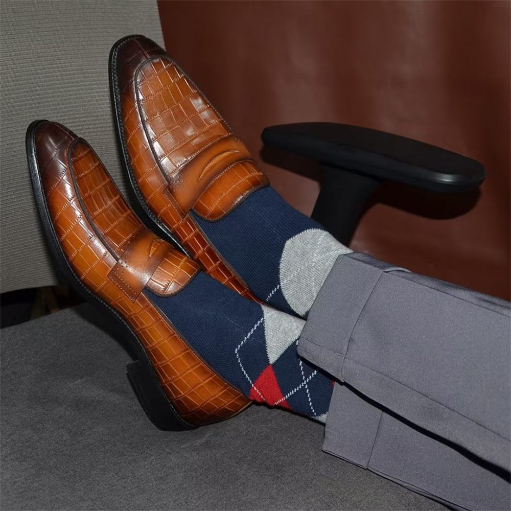 Chaussures Formelles Pour Hommes Habillées Contemporaines À Enfiler Et Élégantes - Brun