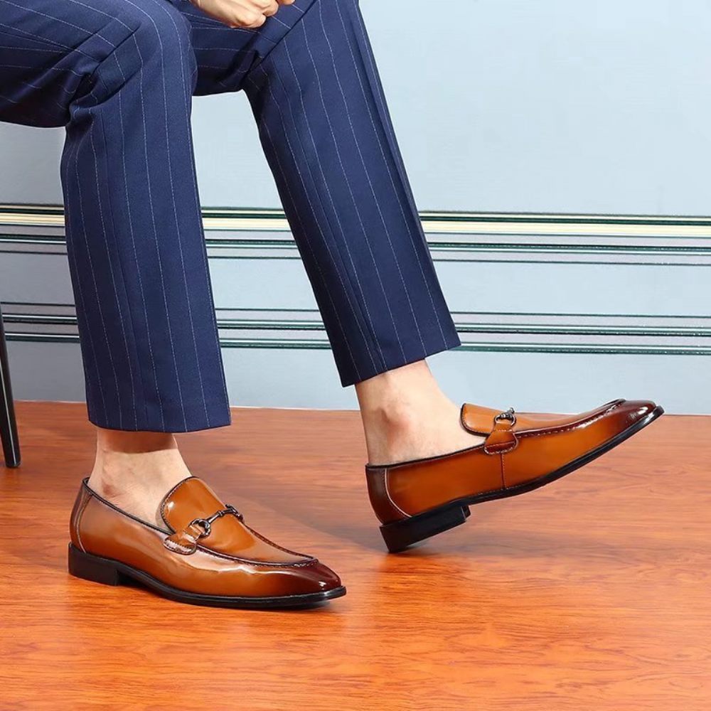 Chaussures Formelles Pour Hommes Habillées Cuir Élégantes À Enfiler - Café