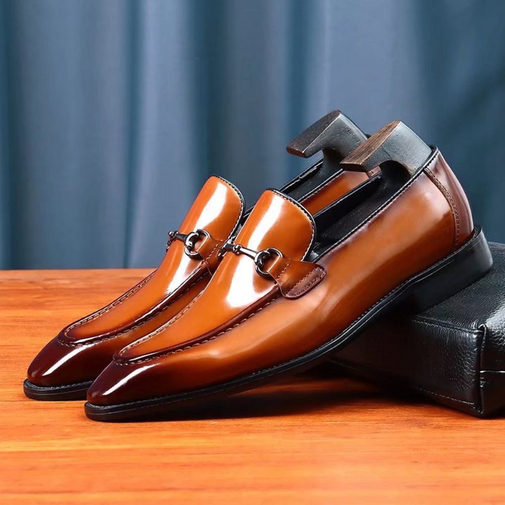 Chaussures Formelles Pour Hommes Habillées Cuir Élégantes À Enfiler - Café