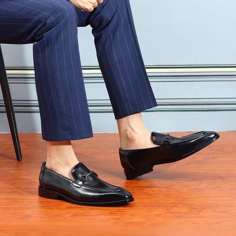 Chaussures Formelles Pour Hommes Habillées Cuir Élégantes À Enfiler - Noir