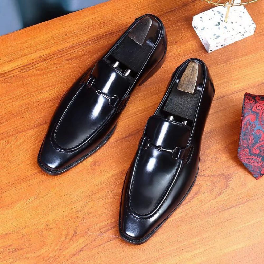 Chaussures Formelles Pour Hommes Habillées Cuir Élégantes À Enfiler - Noir