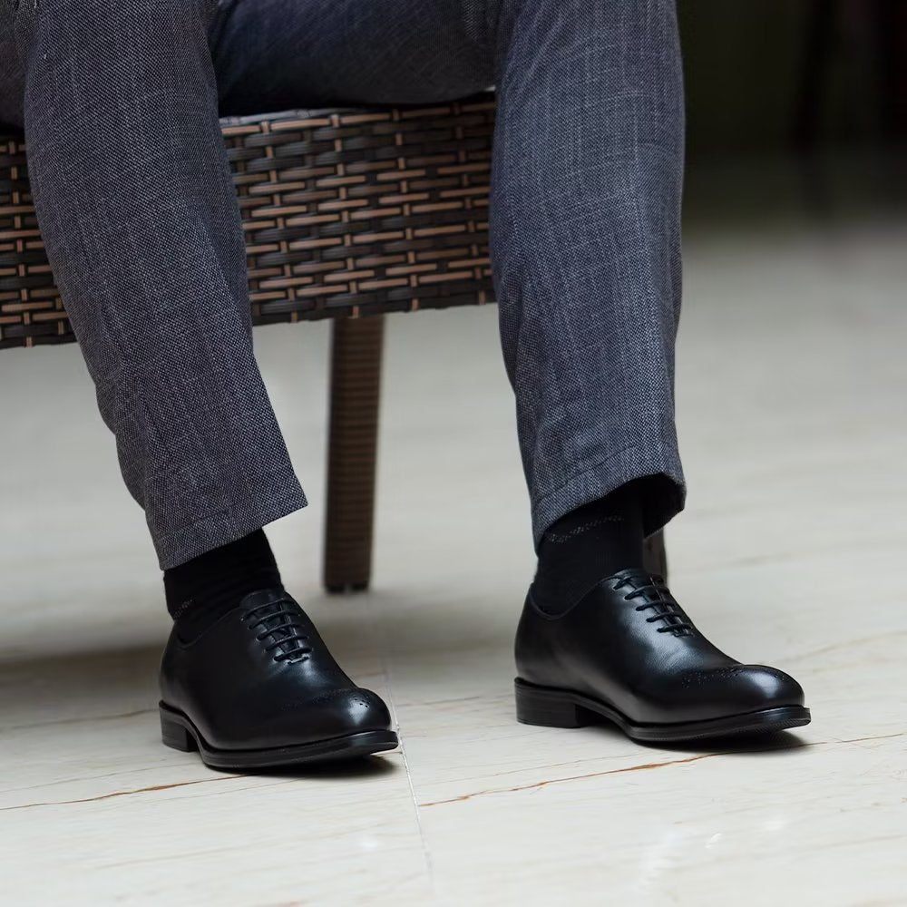 Chaussures Formelles Pour Hommes Habillées Cuir Exquis À Bout D'aile - Noir