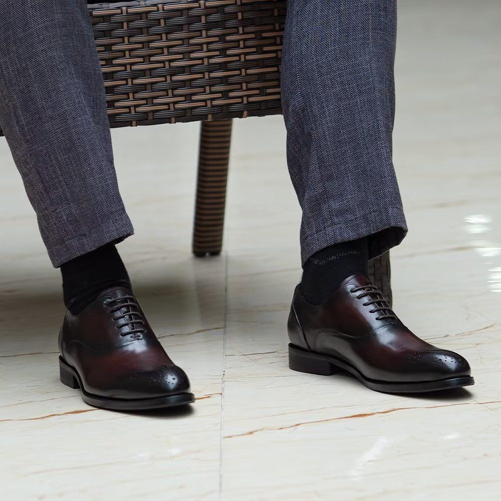 Chaussures Formelles Pour Hommes Habillées Cuir Exquis À Bout D'aile - Café