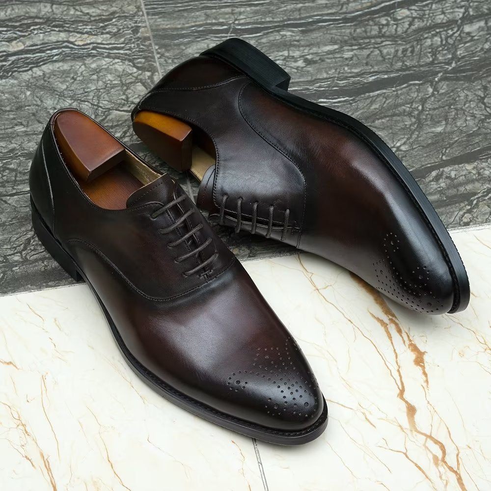 Chaussures Formelles Pour Hommes Habillées Cuir Exquis À Bout D'aile - Café