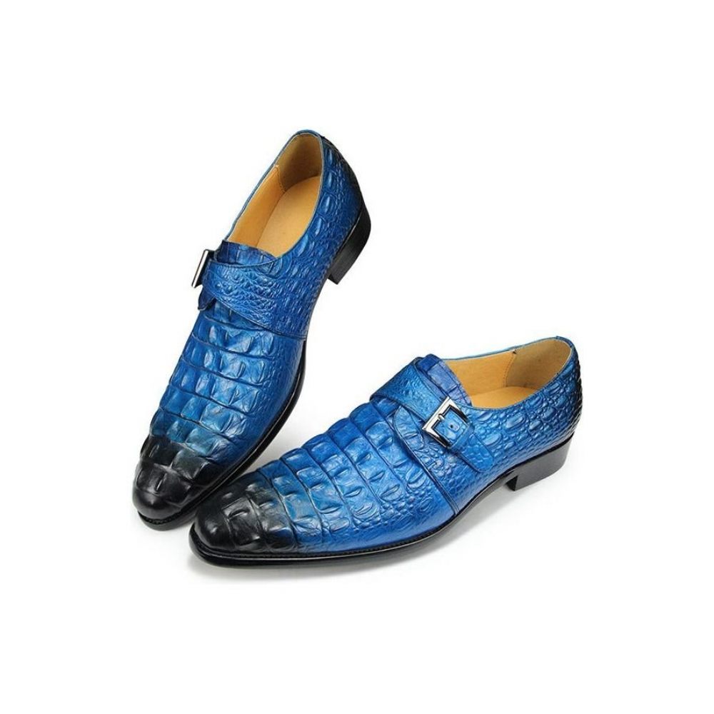 Chaussures Formelles Pour Hommes Habillées Cuir Gaufré À Lanière Moine - Bleu