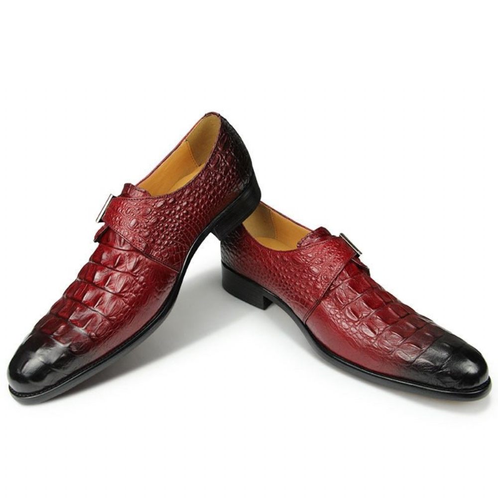 Chaussures Formelles Pour Hommes Habillées Cuir Gaufré À Lanière Moine - Rouge