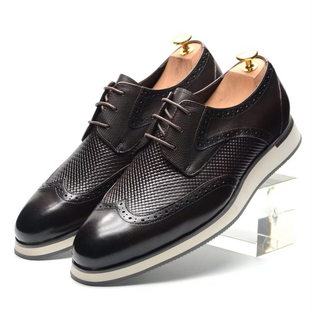 Chaussures Formelles Pour Hommes Habillées Cuir À Lacets Distinctives - Café