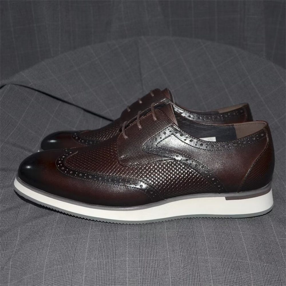 Chaussures Formelles Pour Hommes Habillées Cuir À Lacets Distinctives - Café