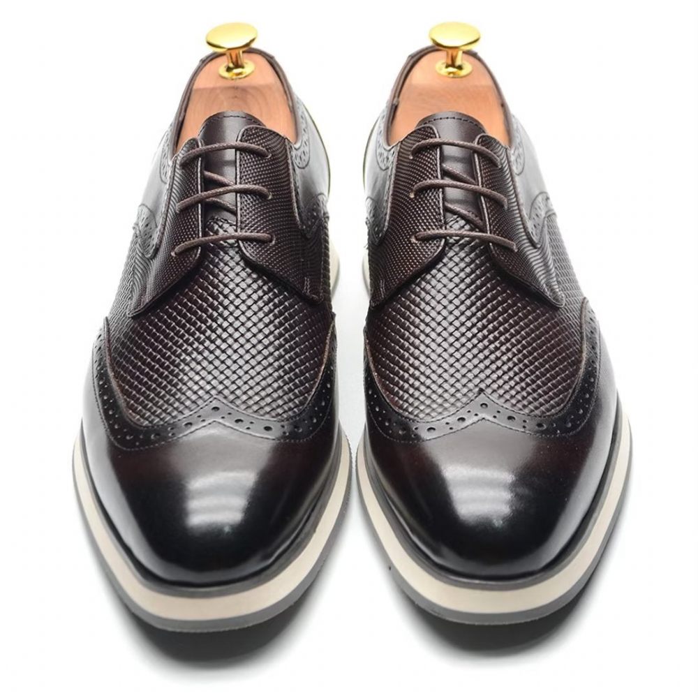 Chaussures Formelles Pour Hommes Habillées Cuir À Lacets Distinctives - Café