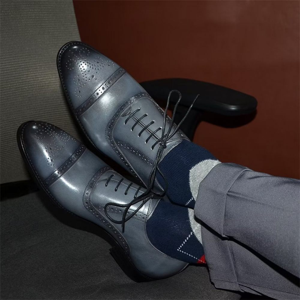 Chaussures Formelles Pour Hommes Habillées Cuir À Lacets Elite Urban - Bleu