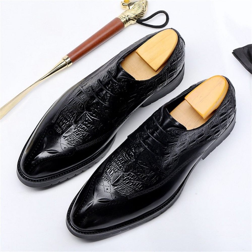 Chaussures Formelles Pour Hommes Habillées Cuir À Lacets Exotiques - Noir