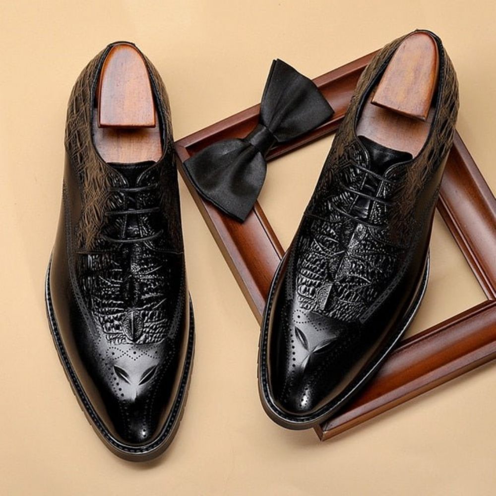 Chaussures Formelles Pour Hommes Habillées Cuir À Lacets Exotiques - Noir