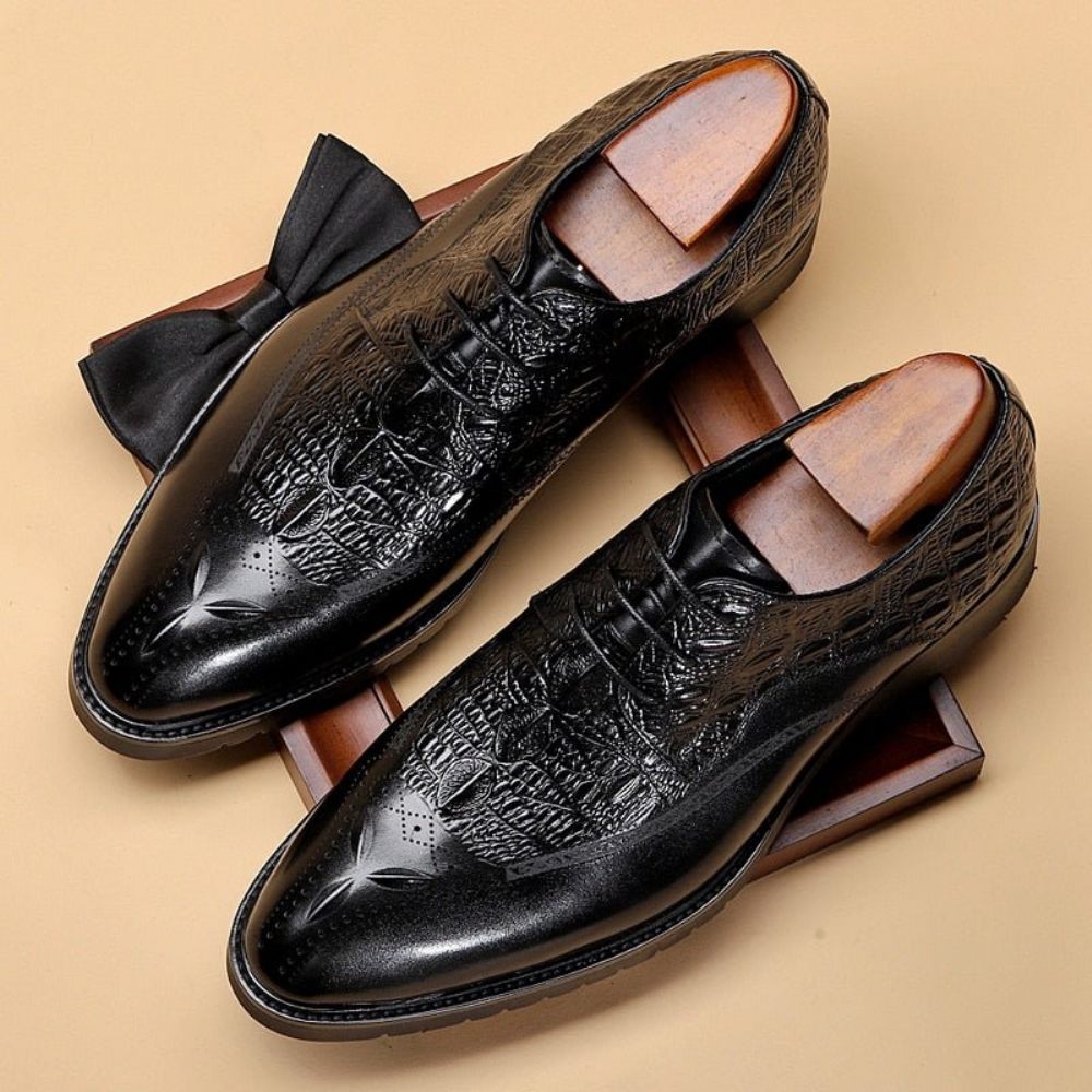 Chaussures Formelles Pour Hommes Habillées Cuir À Lacets Exotiques - Noir