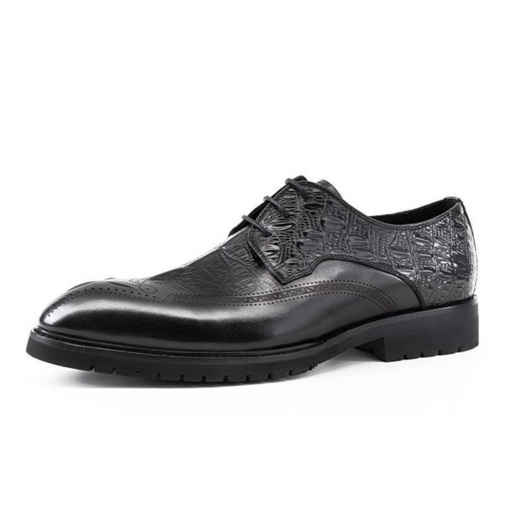 Chaussures Formelles Pour Hommes Habillées Cuir À Lacets Exotiques - Noir