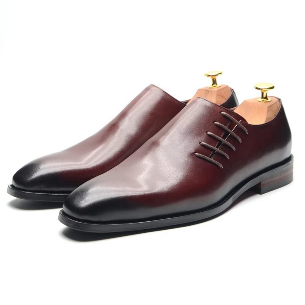 Chaussures Formelles Pour Hommes Habillées Cuir À Lacets Urban Chic - Rouge-Marron