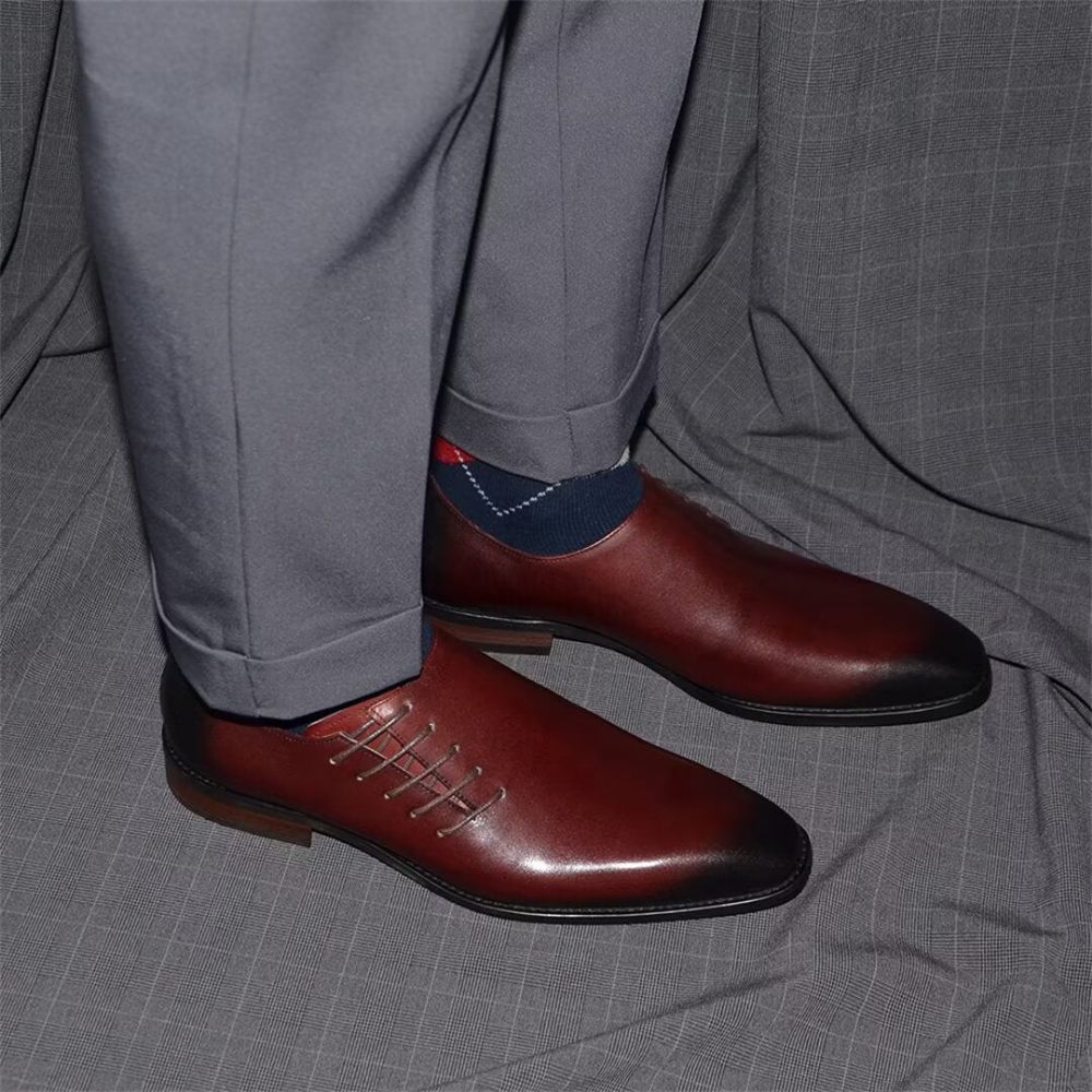 Chaussures Formelles Pour Hommes Habillées Cuir À Lacets Urban Chic - Rouge-Marron