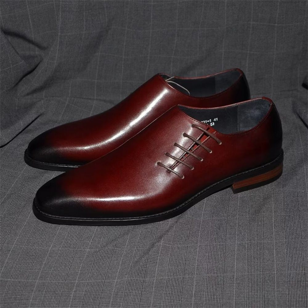 Chaussures Formelles Pour Hommes Habillées Cuir À Lacets Urban Chic - Rouge-Marron