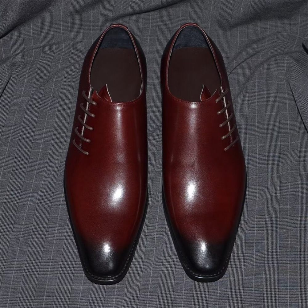 Chaussures Formelles Pour Hommes Habillées Cuir À Lacets Urban Chic - Rouge-Marron