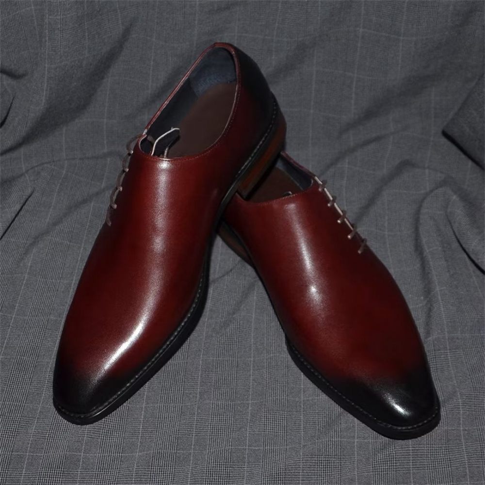 Chaussures Formelles Pour Hommes Habillées Cuir À Lacets Urban Chic - Rouge-Marron