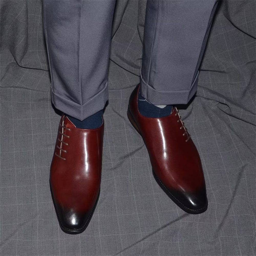 Chaussures Formelles Pour Hommes Habillées Cuir À Lacets Urban Chic - Rouge-Marron