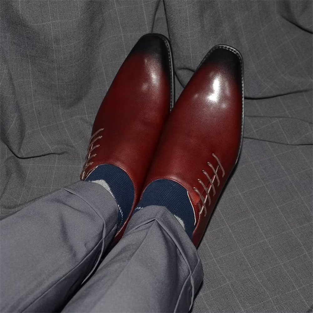 Chaussures Formelles Pour Hommes Habillées Cuir À Lacets Urban Chic - Rouge-Marron