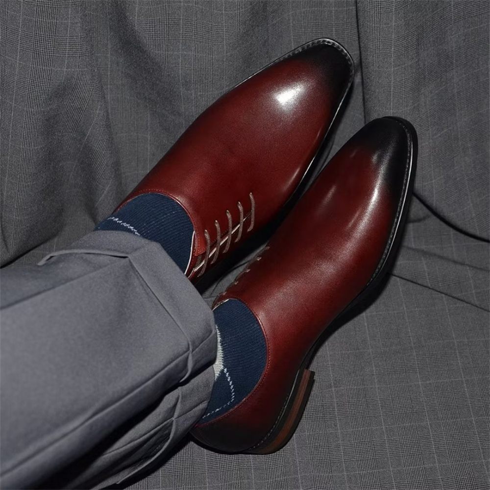 Chaussures Formelles Pour Hommes Habillées Cuir À Lacets Urban Chic - Rouge-Marron